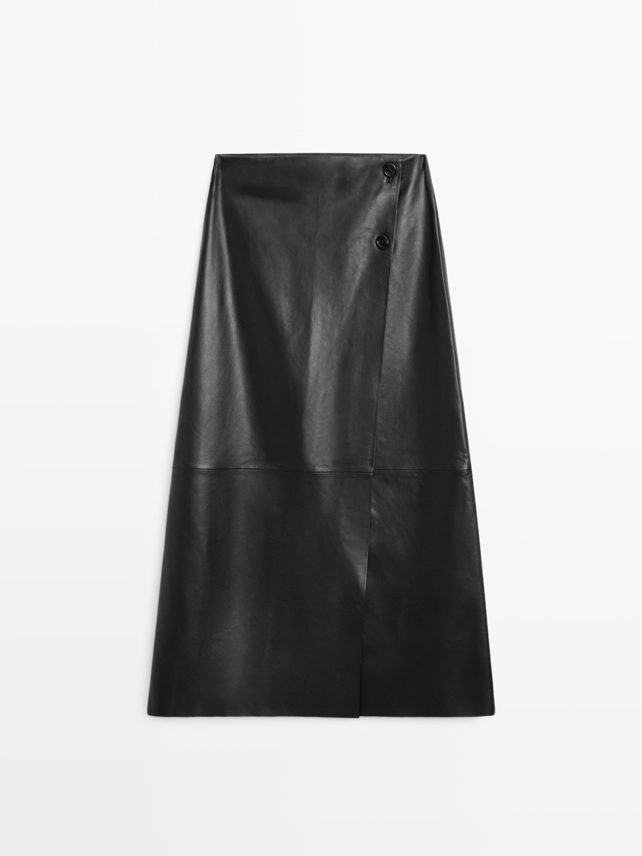 Nappa leather midi skirt with seams